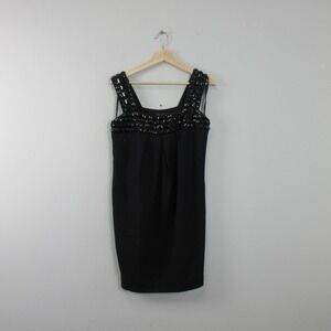 Ted Baker Mini Dress 2 US 6 S Black Wool Jewel Embellished Square Neck Party 540